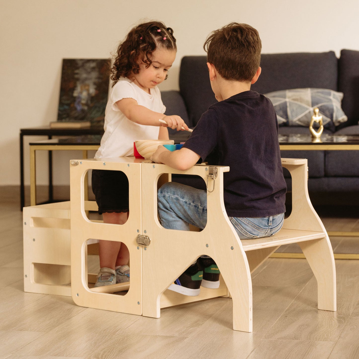 Torre de aprendizaje montessori 2 en 1 Natural