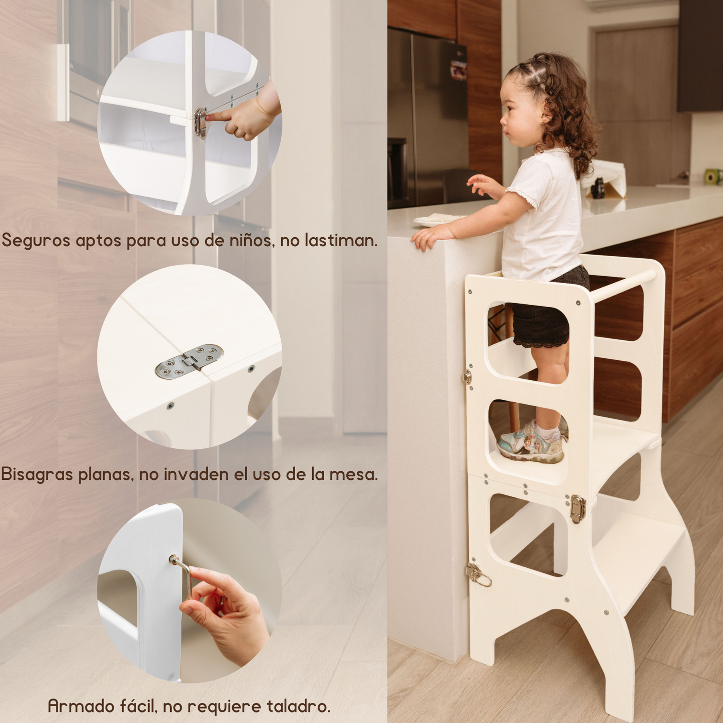 Torre de aprendizaje montessori 2 en 1 blanca