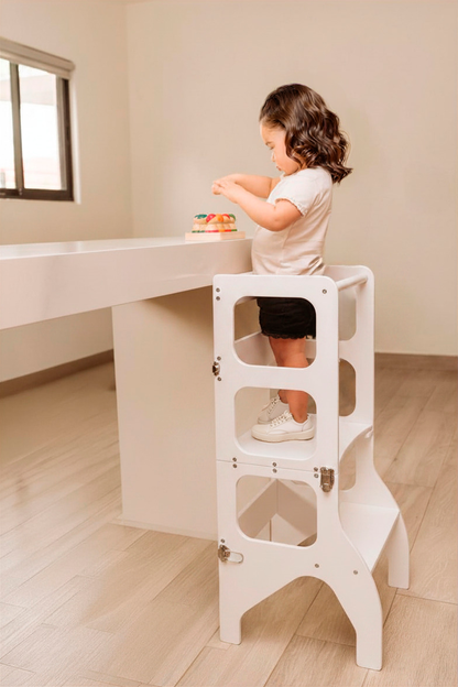 Torre de aprendizaje montessori 2 en 1 blanca