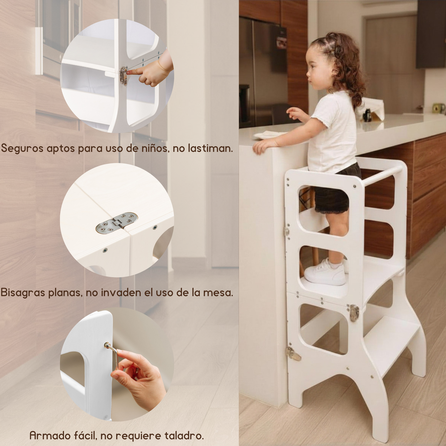 Torre de aprendizaje montessori 2 en 1 blanca